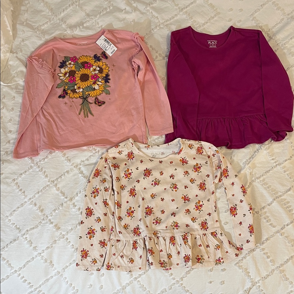 The Children's Place Pink, Purple, Cream Long Sleeve Tops bundle of three nwt